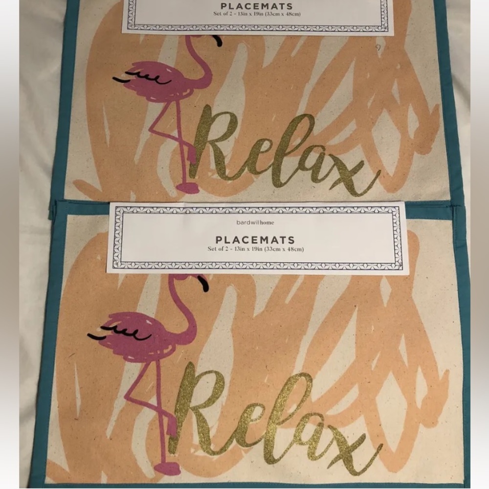 Bardwil Summer Placemats Relax Flamingo Lot Of 4 13x19